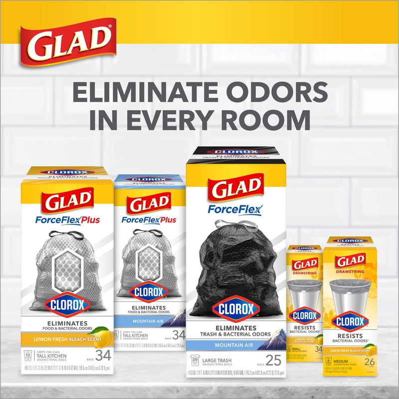 Glad 4 gal Lemon Kitchen Trash Bags Drawstring 34 pk, Pack of 6