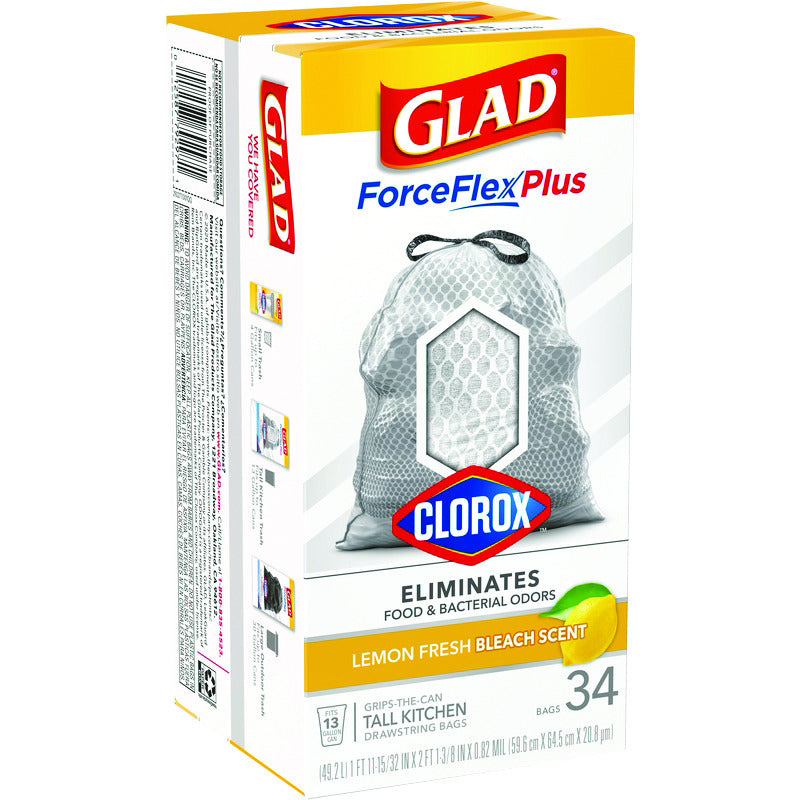 Glad Force Flex Plus 13 gal Lemon Tall Kitchen Bags Drawstring 34 pk, Pack of 6
