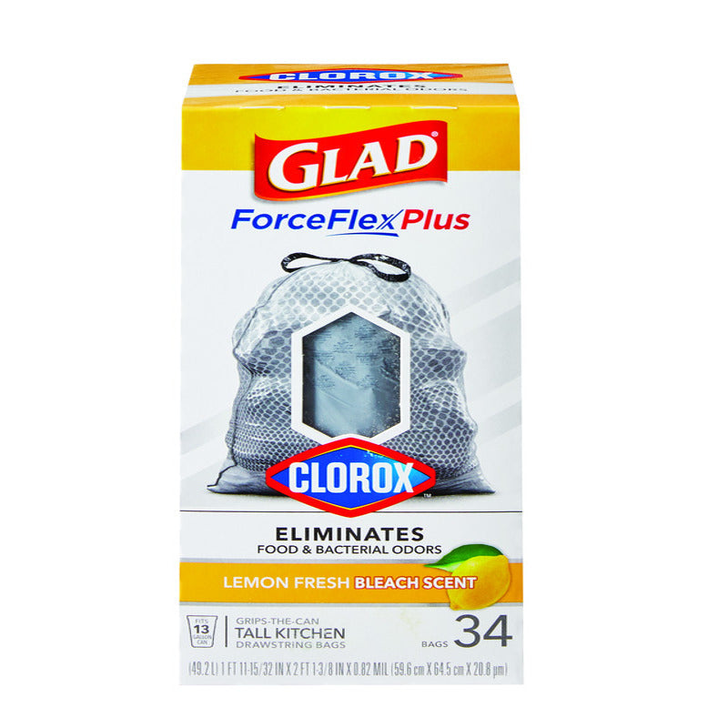 Glad Force Flex Plus 13 gal Lemon Tall Kitchen Bags Drawstring 34 pk, Pack of 6