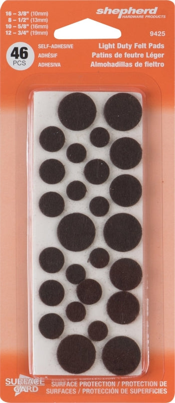 Shepherd Hardware 9425 Self-Adhesive Surface Protection Pad, Felt, Brown, Round