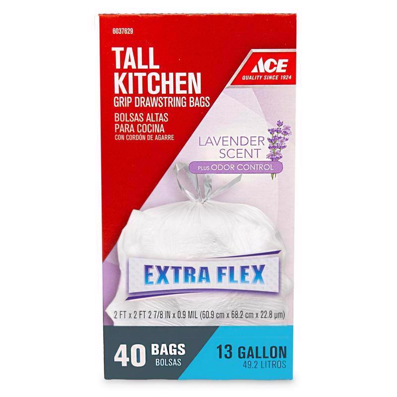 Ace 13 gal Lavender Tall Kitchen Bags Drawstring 40 pk, Pack of 6