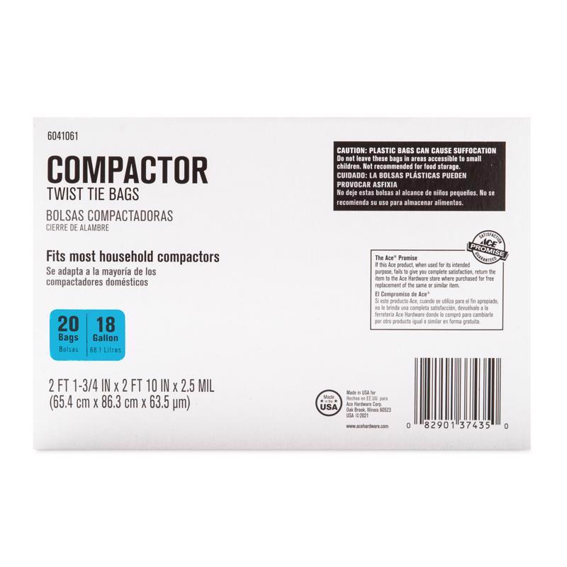 Ace 18 gal No Scent Compactor Bags Twist Tie 20 pk, Pack of 6