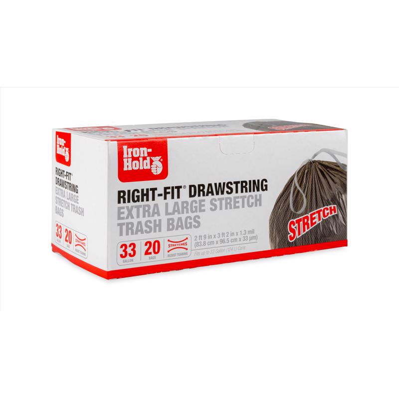 Iron-Hold Right-Fit 33 gal No Scent Trash Bags Drawstring 20 pk, Pack of 8