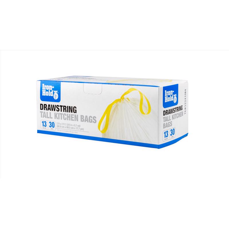 Iron-Hold 13 gal No Scent Tall Kitchen Bags Drawstring 30 pk, Pack of 12