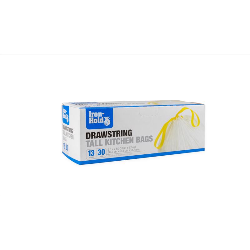 Iron-Hold 13 gal No Scent Tall Kitchen Bags Drawstring 30 pk, Pack of 12