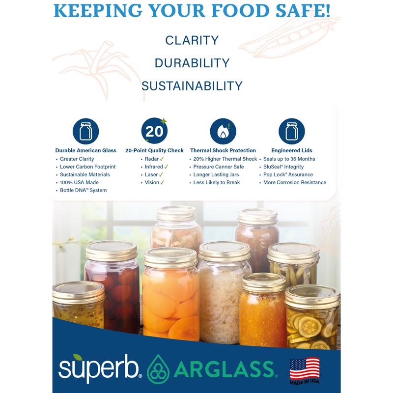 Superb Arglass Regular Mouth Canning Jar 16 oz 12 pk