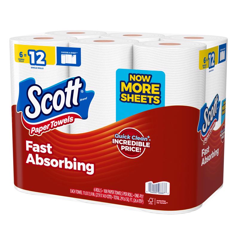 Scott Paper Towels 108 sheet 1 ply 6 pk