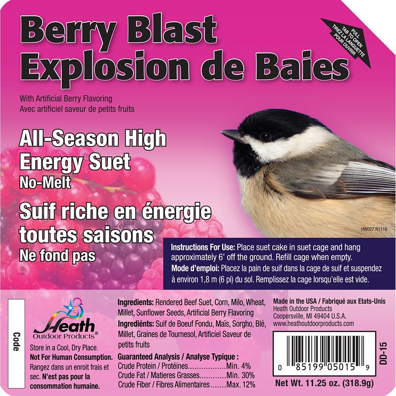 Heath DD-15 Corn Wild Bird Food, 11.25 oz, All-Season, Suet, Cake, Berry Blast, Pack of 12
