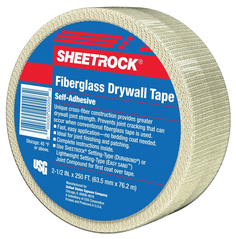 USG 385201020 Drywall Tape, 250 ft L, 2-1/2 in W, Solid, White