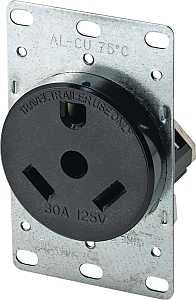Eaton 1263-BOX Power Receptacle, 2-Pole, 125 V, 30 A, Side Wiring, NEMA: NEMA TT-30R, Brown