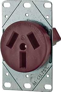 Eaton Cooper Wiring 32B-BOX Power Receptacle, 3-Pole, 125/250 V, 50 A, Back Wiring, NEMA: NEMA 10-50R, Brown