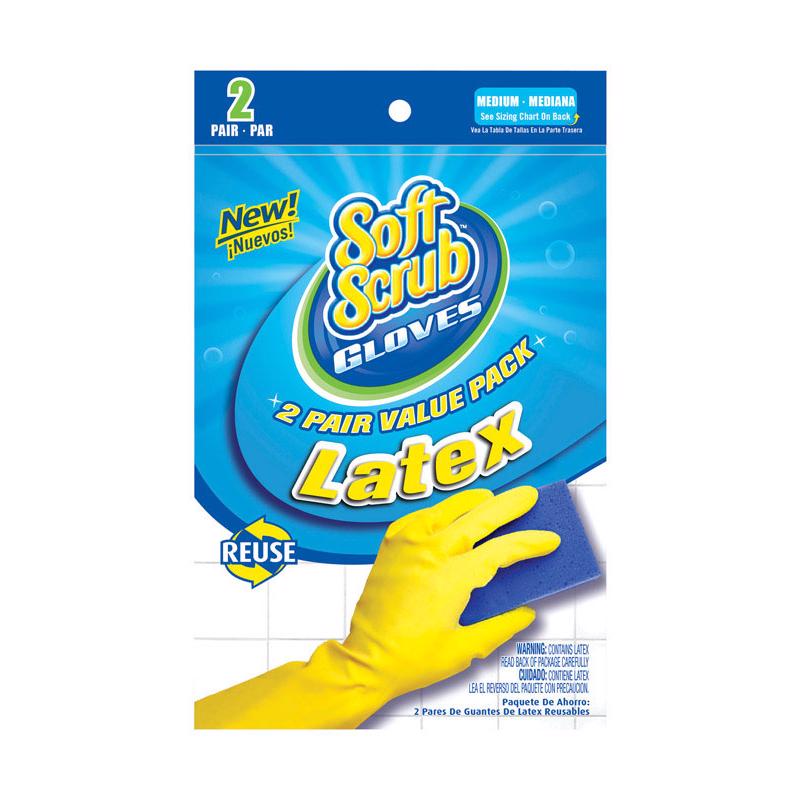Soft Scrub Latex Cleaning Gloves M Yellow 2 pair, Pack of 6