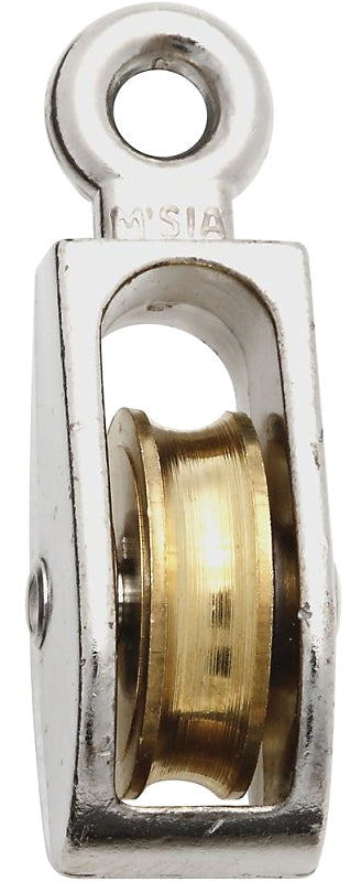National Hardware N223-404 Pulley, Single Fixed, 1/4 in Rope, 40 lb Working Load, 1 in Sheave, Nickel, Pack of 10