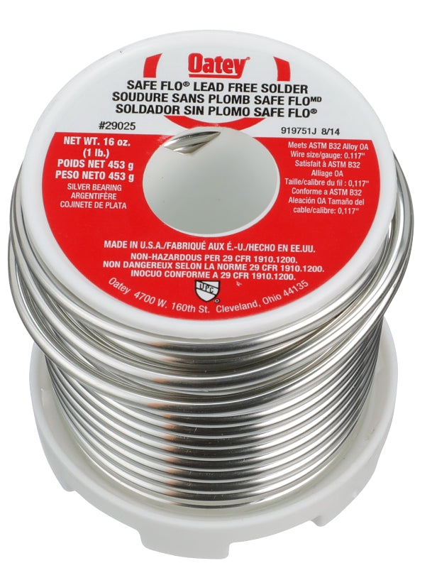 Oatey Safe-Flo 29025 Wire Solder, 1 lb, Solid, Gray/Silver, 415 to 455 deg F Melting Point