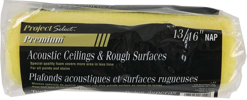 Linzer RC 181 Roller Cover, 3/16 in Thick Nap, 9 in L, Foam Cover, Yellow