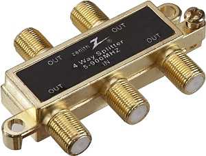 Zenith VS1001SP4W Series Coax Splitter, 900 MHz, 1 Video Input, 4 Video Output