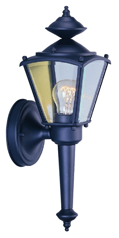 Boston Harbor 4003H-53L Outdoor Wall Lantern, 120 V, 60 W, A19 or CFL Lamp, Steel Fixture, Black, Black Fixture