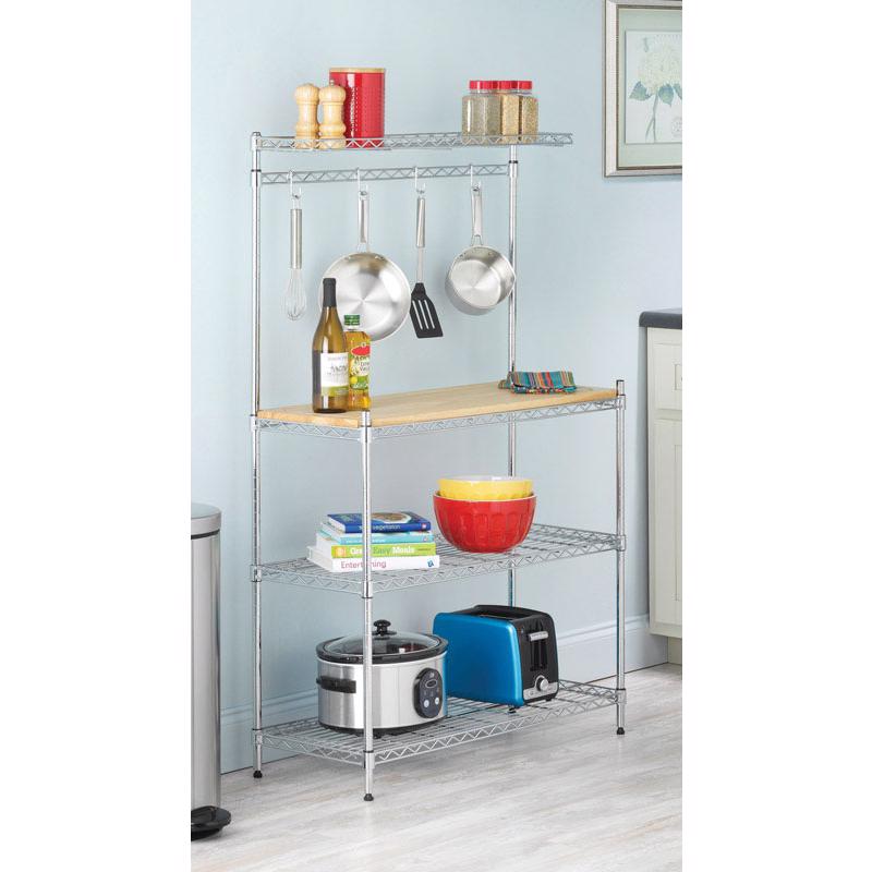 Whitmor 55-5/16 in. H X 36-5/16 in. W X 14 in. D Silver Metal/Wood Baker's Rack