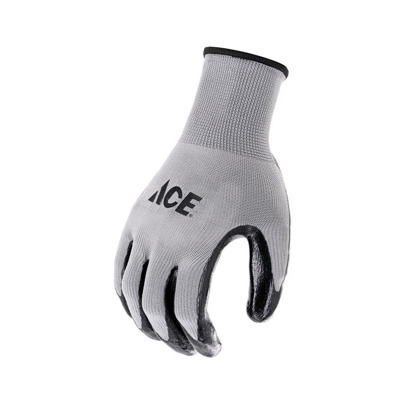 Ace Men's Indoor/Outdoor Coated Work Gloves Black/Gray L 1 pair