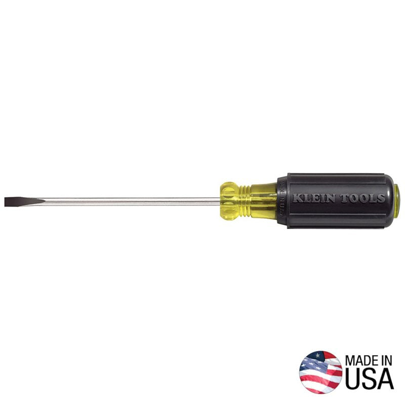 Klein Tools 601-4 Screwdriver, 3/16 in Drive, Cabinet Drive, 7-3/4 in OAL, 4 in L Shank, Rubber Handle
