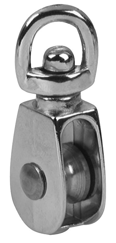 Baron 0173ZD-3/4 Rope Pulley, 3/16 in Rope, 3/4 in Sheave, Single Swivel Eye Attachment, Cadmium