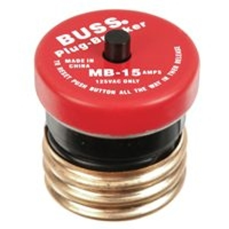Bussmann MB Series BP/MB-15 Plug Fuse, 15 A, 125 V, 10 kA Interrupt, Plastic Body, MB