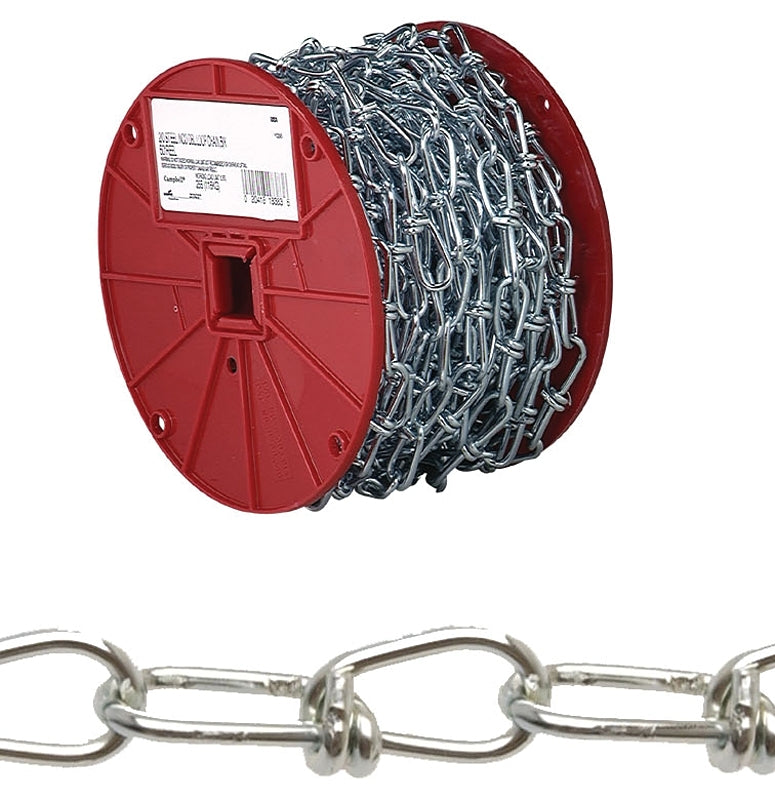 Campbell 0722087 Loop Chain, #2/0, 60 ft L, 255 lb Working Load, Low Carbon Steel, Zinc-Plated