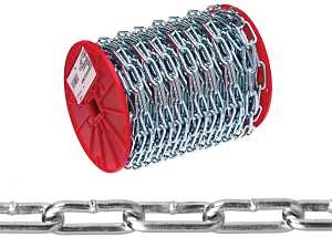 Campbell 0722827 Straight Link Coil Chain, #2/0, 40 ft L, 520 lb Working Load, Steel, Zinc-Plated