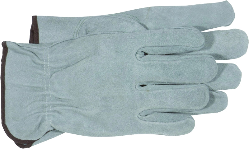 Boss B81162-M Gloves, M, 7-1/8 to 8 in L, Keystone Thumb, Slip-On Cuff, Split Cowhide Leather, Gray