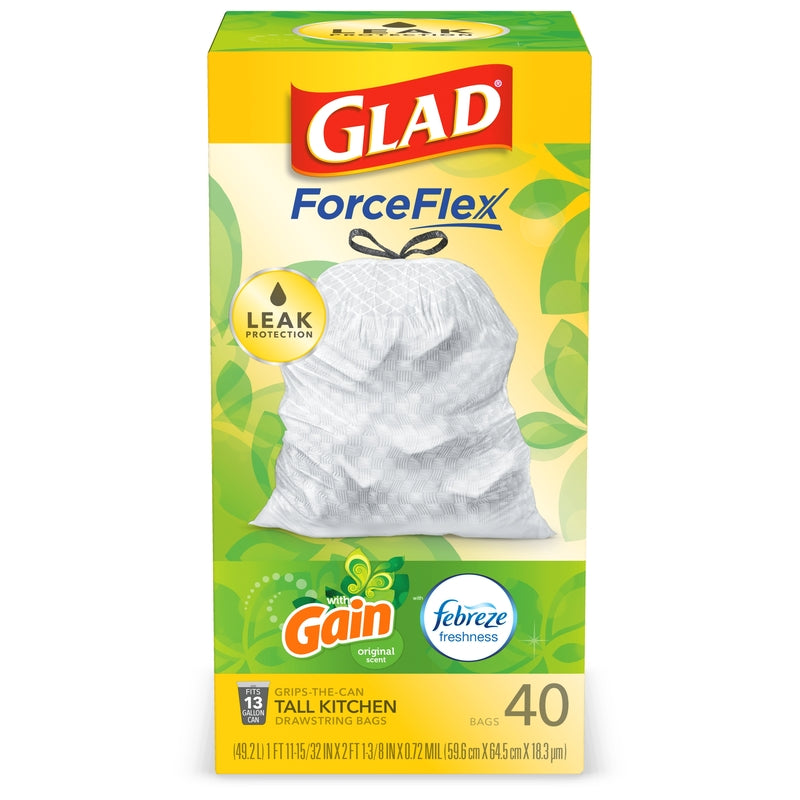 Glad ForceFlex 13 gal Fresh Trash Bags Drawstring 40 pk