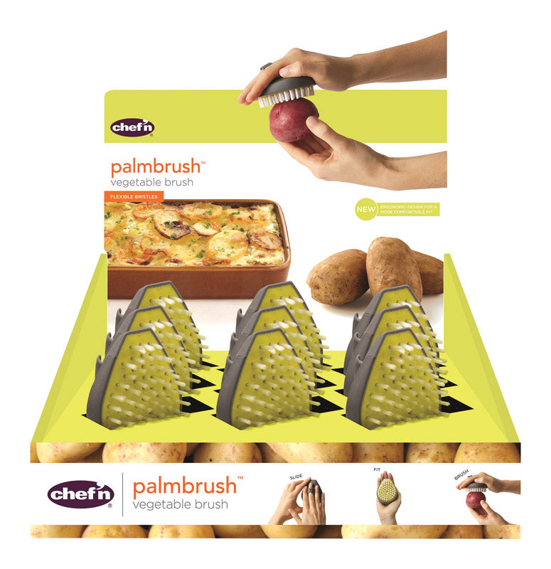 Chef'n Palmbrush Gray/Yellow Plastic Vegetable Brush, Pack of 9