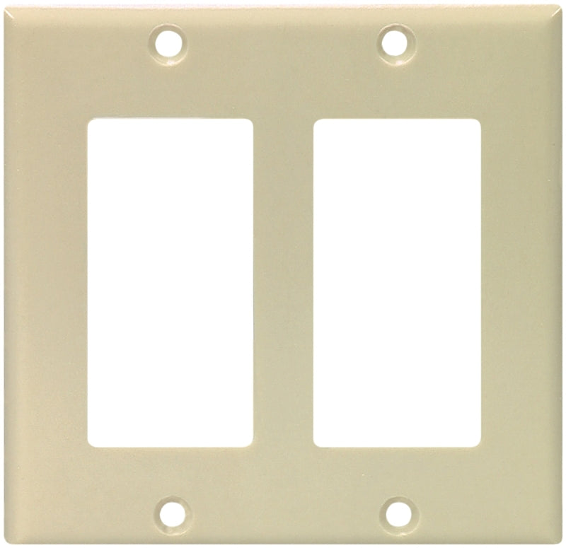 Eaton 2152 Series 2152V-BOX Decorative Wallplate, 4-1/2 in L, 4.56 in W, 2-Gang, Thermoset, Ivory, High-Gloss