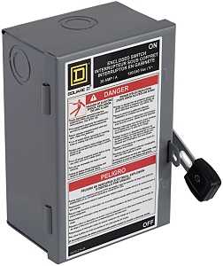 Square D L211N Safety Switch, 2-Pole, 30 A, 240 V, Lug Terminal, DPST