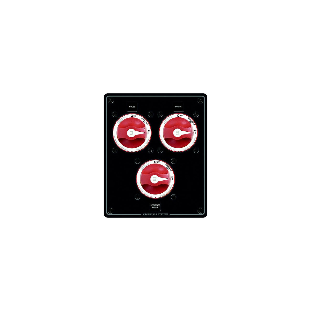 Blue Sea Systems 8280 Traditional Metal Dual Bank Battery Management Panel, 3 Battery Switches