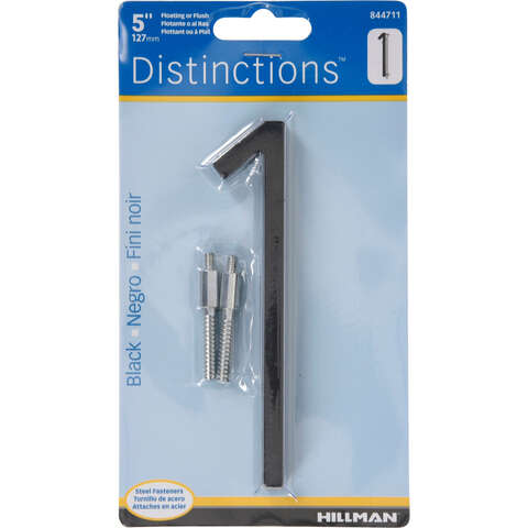 HILLMAN Distinctions 5 in. Black Steel Screw-On Number 1 1 pc, Pack of 3