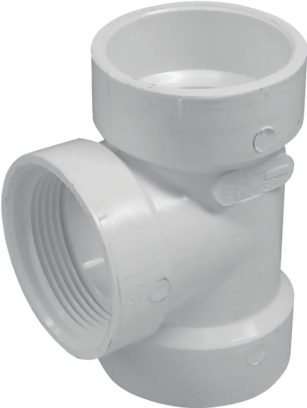 Canplas 192114S DWV Test Tee, 1-1/2 in, Hub x FNPT, PVC, White