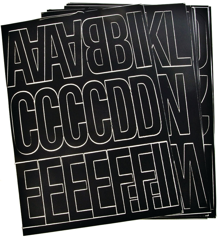 Hy-Ko 30035 Die-Cut Number and Letter Set, 3 in H Character, Black Character, Black Background, Vinyl