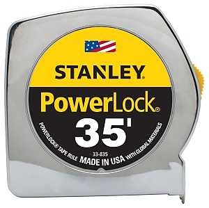 STANLEY PowerLock 33-835 Tape Measure, 35 ft L Blade, 1 in W Blade, Steel Blade, ABS Case, Chrome Case
