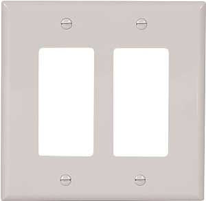 Eaton PJ262W Decorative Wallplate, 4-1/2 in L, 4.56 in W, 2-Gang, Polycarbonate, White, High-Gloss