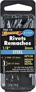 Arrow RMS1/8 Pop Rivet, Medium, 1/4 in Grip, 1/4 in L, Steel, 20/PK
