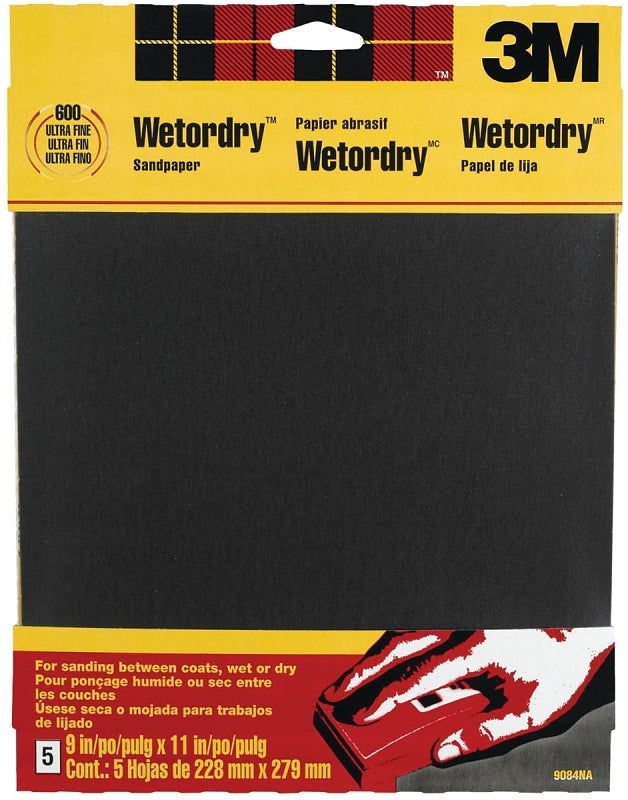 3M 9084 Sandpaper, 11 in L, 9 in W, 600 Grit, Ultra-Fine, Silicone Carbide Abrasive