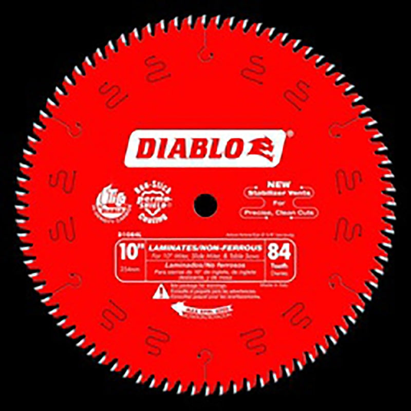 Diablo D1084L Circular Saw Blade, 10 in Dia, 5/8 in Arbor, 84-Teeth, Carbide Cutting Edge