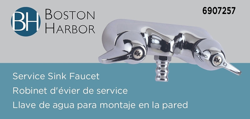 Boston Harbor RS207 Bath Faucet, 2-Faucet Handle, Lever Handle, Brass, Chrome Plated, Wall Mounting, Round Spout