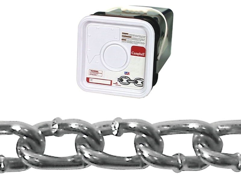 Campbell 0322026 Twist Link Coil Chain, #2/0, 175 ft L, 520 lb Working Load, Steel, Zinc-Plated