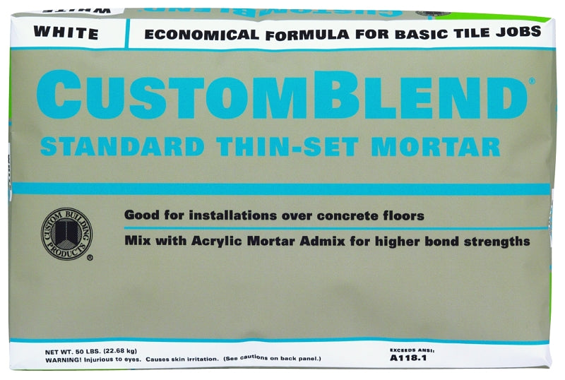 CustomBlend CBTSW50 Economical Non-Modified Thin-Set Mortar, White, Powder, 50 lb Bag