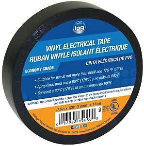 IPG 602 Electrical Tape, 60 ft L, 3/4 in W, PVC Backing, Black