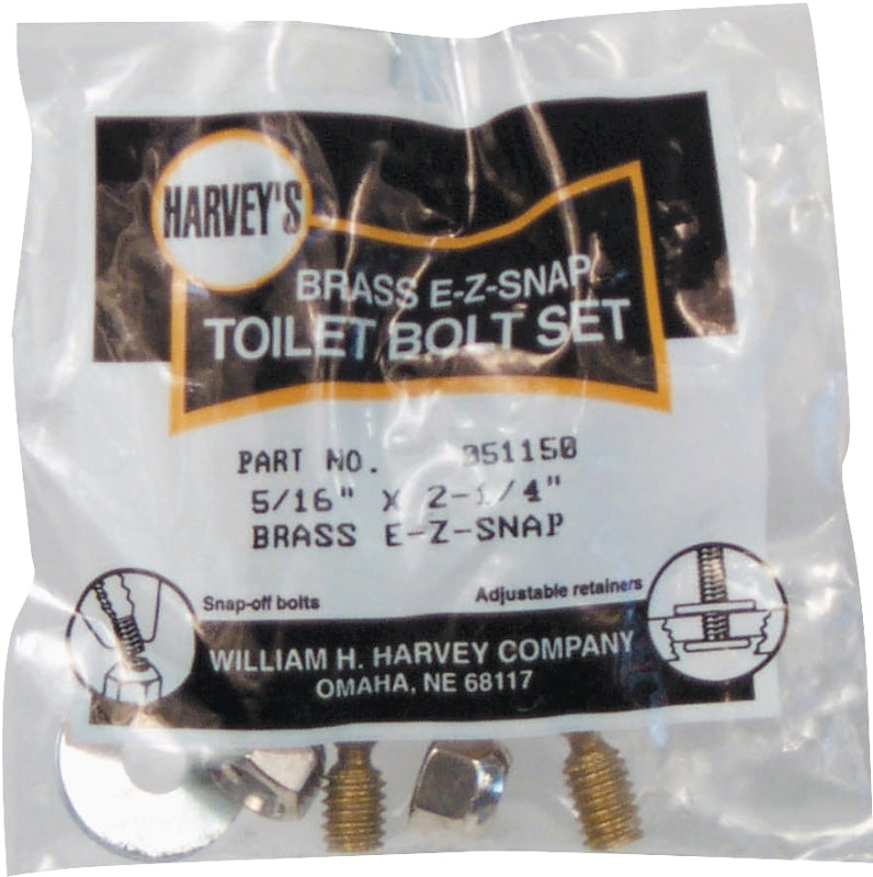 Harvey 51150 Bolt Set, 5/16 in Dia x 2-1/4 in L Dimensions, EZ-Snap, Brass