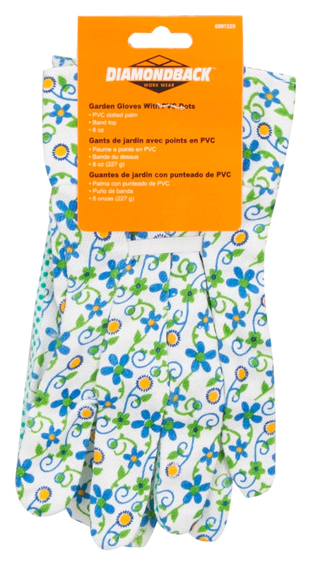 Diamondback C001 Garden Gloves with PVC Dots, Women's, One-Size, 9 in L, Straight Thumb, Fabric/Cotton/Polyester