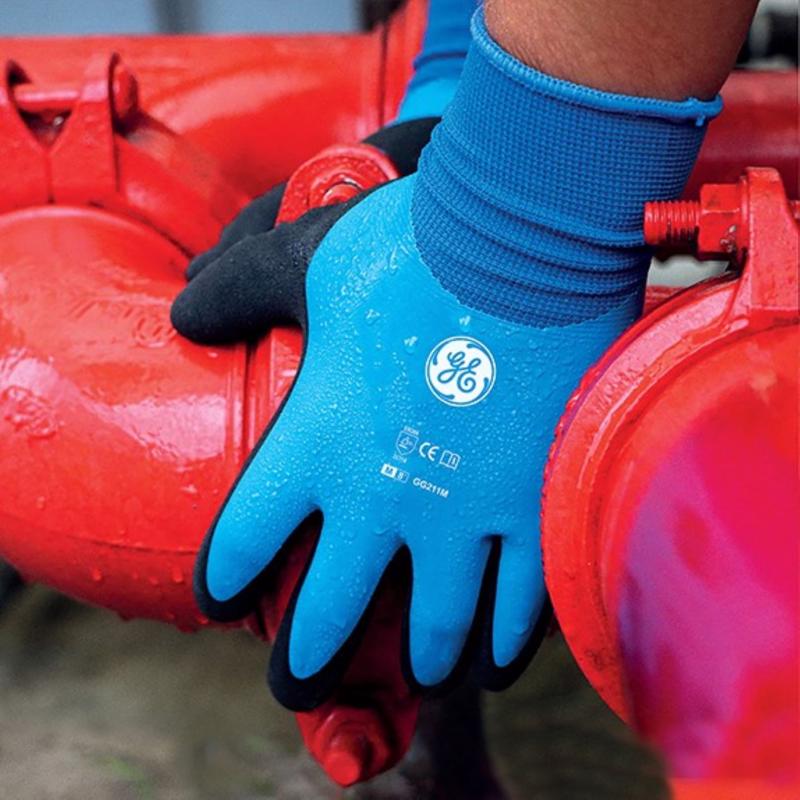 General Electric Unisex Dipped Gloves Black/Blue XL 1 pair, Pack of 12