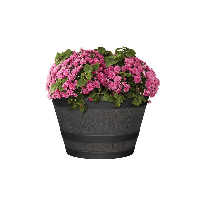 L&G 9 in. H X 14 in. W X 14 in. D X 14 in. D Polyresin Whiskey Barrel Planter Brown